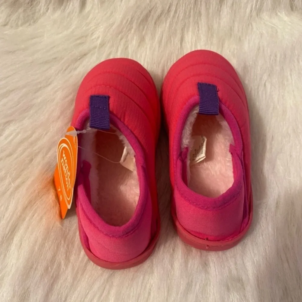 Wonder‎ Nation Puffer Slipper Girls Size 7-8 Pink Plush Fuzzy Lined Slippers